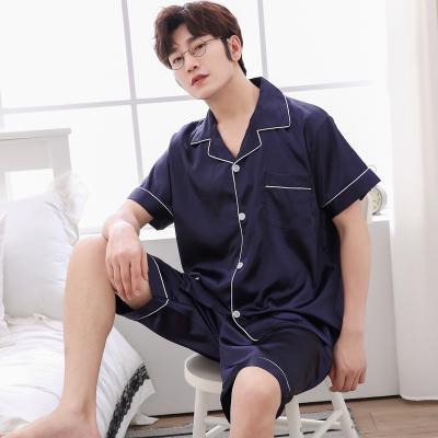 China QUICK DRY Men's Artificial Silk Nightgown Long Sleeve Two Piece Set Factory Direct Outerwear Artificial Silk Nightgown Outside Home Clothes for sale