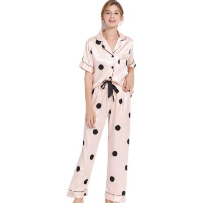 China QUICK DRY Women Fashion Wave Point Sleepwear Ladies Knitted Warm Home Wear 2Pcs Lounge Use Long Sleeves Wave Point Pants Pajamas for sale