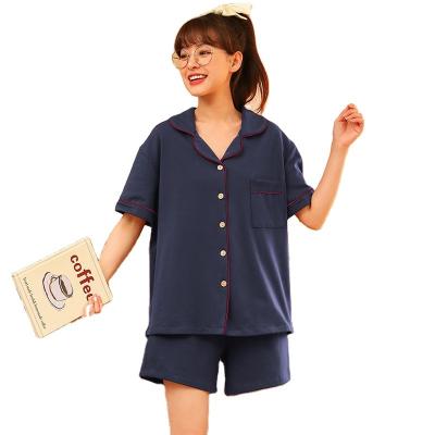 China Newest QUICK DRY Women Woven Cotton 2 Pcs Set Girls Sleepwear Summer Cute Home Short Sleeve Use 100% Muslin Cotton Loungewear Pajamas for sale