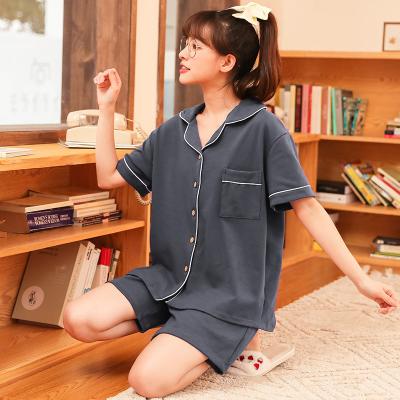 China Cute Sweetie Women Summer Cotton Shorts Home Sleepwear Two Piece Set Short Sleeve QUICK DRY Wear and Loose Lounge Wear Pajamas for sale