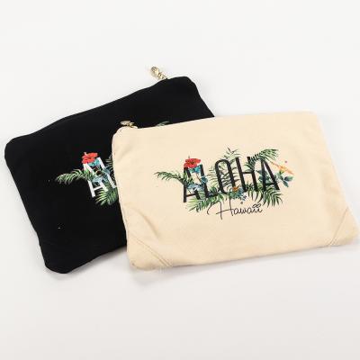 China Custom Logo Color Printing Thermal Transfer Cotton Zipper Bag Document Bag Handled Cosmetic Bag Coin Purse for sale