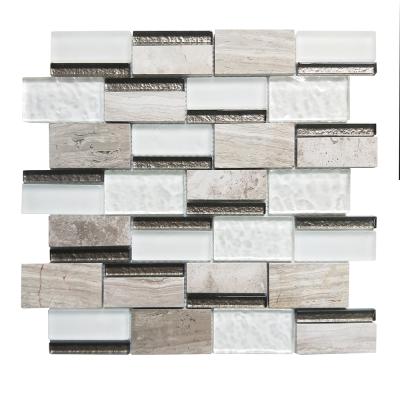 China Manufacturer Wholesale Super White Frost Acid Resistant Rock Grain Glass Mixed Marble Mosaic Tile For Project for sale