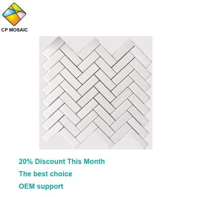 China Parquet Foshan Good Quality Herringbone White Marble Mosaic Slab for sale