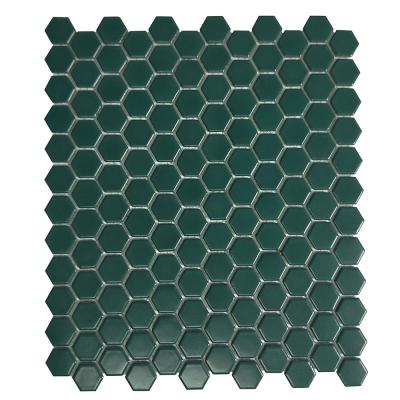 China Kitchen Acid Resistant Wall Backsplash Swimming Pool Green Hexagon Factory Price Ceramic Mosaic Building Material for sale