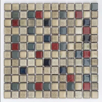 China North America Popular Acid Resistant Beige And Red Square Ceramic Swimming Pool Mosaic Tiles for sale