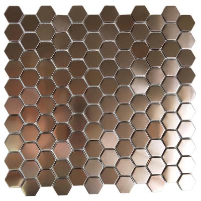 China China Wholesale Best Quality Acid Resistant Hexagon Brushed Stainless Steel Bronze Copper Mosaic Tile Backsplash for sale