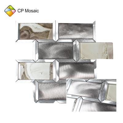 China Inkjet Artistic Glass Mix Parquet Mozaik Mosaics Craft Wall Aluminum Art Murals Tile For Wall Decoration for sale