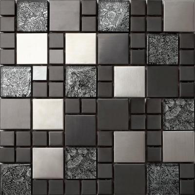 China Acid Resistant Made in China Factory Outlet Gold Foil Gray Glass Mix Stainless Steel Metallic Mosaic Tile for sale