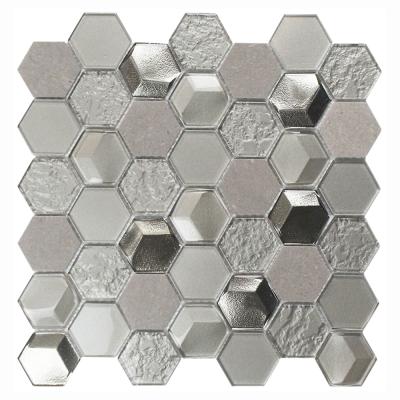 China Best Selling Popular Glass Mosaic and Marble Hexagon Backsplash Wall Tile Acid Resistant Glass Mosaic and Marble for sale