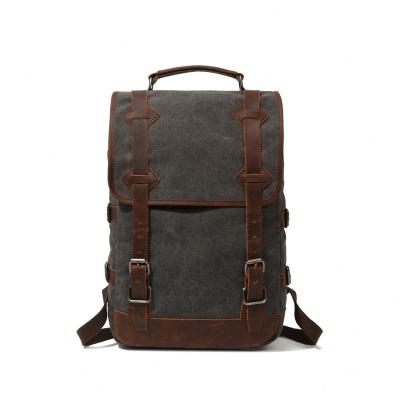 China Retro Casual Outdoor Travel Anti-theft Unisex School Bag Waxed Canvas And Leather Laptop Backpack for sale