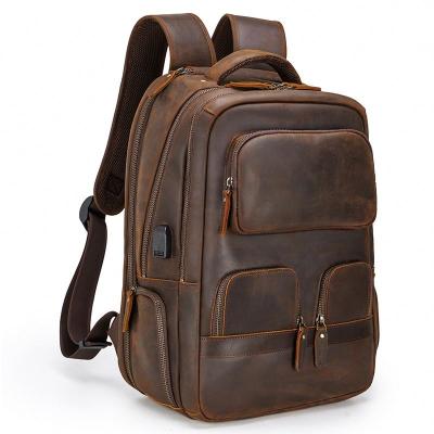 China With USB Premium Pure Cowhide Genuine Leather Laptop Backpack Genuine Leather Computer Backpack for sale