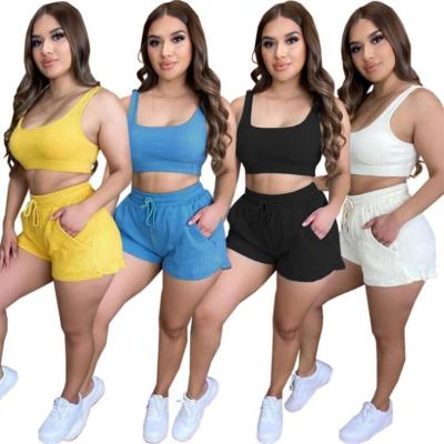 China Summer Bandana Women's Short Solid Color Yoga Breathable Jogging Sets 2021 2 Piece Set Clothing for sale