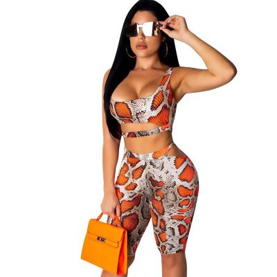 China Breathable Snake Skin Pattern Two Piece Short Women Clothing Sets for sale