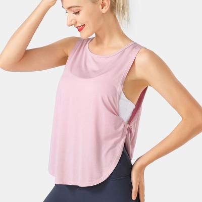 China Breathable Women Solid Color Ladies Blouses Designer Workout Shirt Running Sports Yoga Sleeveless Loose Top for sale