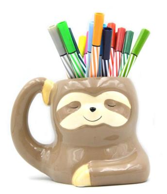 China Eco-friendly Cute Porcelain Toothbrush Holder Ceramic Sloth Pen Holder for sale