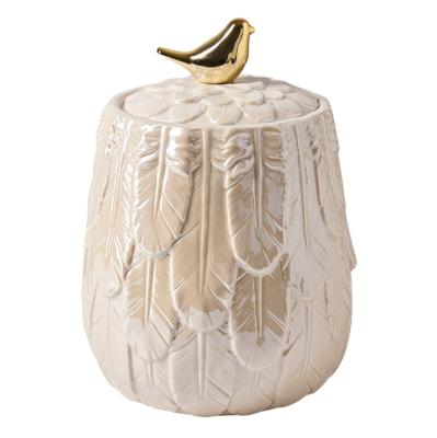 China Feather Fashion Jewelery Box And Jewelery Box Design Luxury Ceramic Bird Trinket Keeper for sale