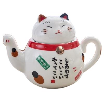 China Kawaii Viable Cat Bottle and Lucky Cat Teapot Ceramic Teapot with Infuser and Cup for sale