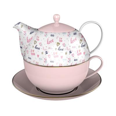 China Sustainable Teapot Porcelain Pink And White Ceramic Cup And Saucer Set Tea For A Teapot for sale