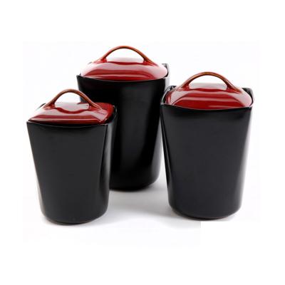 China Unique Freshness Keeping Lid Red Black Kitchen Canisters Set Ceramic Tea Coffee Spice Jar for sale