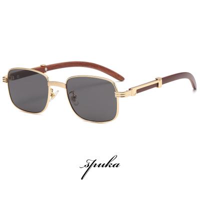 China Retro Square Sunglasses SPUKA D883 Fashion Sun Glasses Men Women Luxury Wooden Look Sunglasses for sale