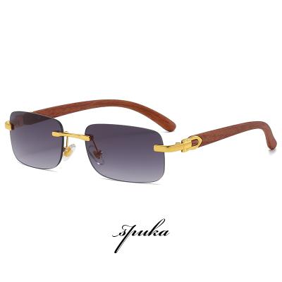 China SPUKA 8005 Fashion Sun Glasses Rimless Women Men Square Eye Temple Wood Sunglasses for sale