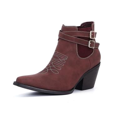 China Light weight direct wholesale big standard autumn red wine short boots heels women shoes for female for sale