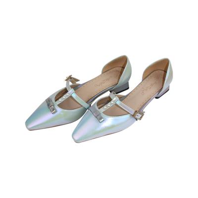 China 2021 Fashion Trend New Summer Blue PU Lodging Pointed Gradient Heel Wooden Women's Sandals for sale