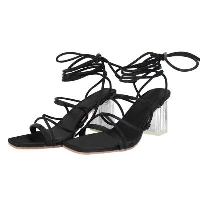 China Fashion Trend Facrtory Rates Black Strap Roman Shoes Women Ankle Summer High Heeled Buckle Sandals for sale