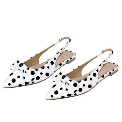 China 2021 Fashion Trend New Desgin Polka Dot Bow Silk PU White Women Flats Casual Black Sandals for sale