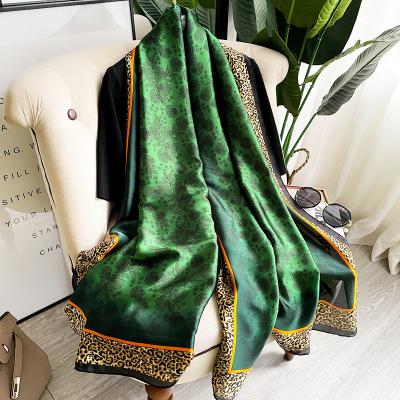 China 2022 Hot Selling Senegal Soft Feeling Ladies Customized 100% Silk Green Leopard Print Scarves Long Silk Lightweight Scarf Fashion Women for sale