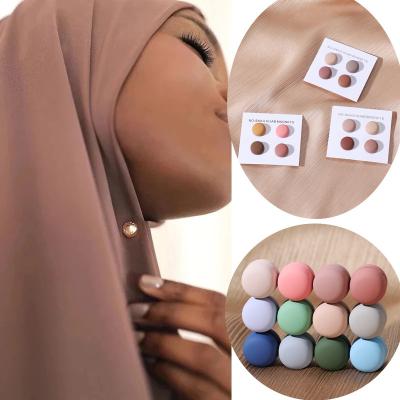 China New Trendy Fashion Strong Magnet Jewelry No Hole Wear Pins Women Muslim Hijab Button Small Pins Luxury Dual Function Brooch Hair Buckle for sale