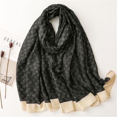 China 2022 Manufacturer Soft Touch New Designer Inspired Print Cotton Scarf Shawl Feeling Luxury Ladies Simply Fashion Silver Yarn Glitter Hijabs Scarves for sale