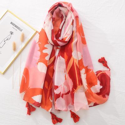 China Fashion Ladies Soft Smooth Feeling Colorful Flower Printed Instant Cotton Viscous Hijabs Scarves 2022 Women Muslim Shawl Luxury Stoles for sale