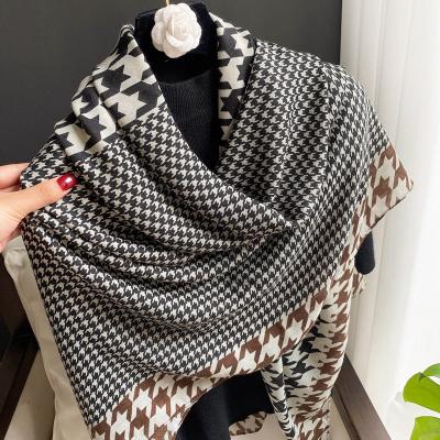 China Simple Square Scarves Fashion Style Soft Touch Feeling Ladies Houndstooth Big Square Cotton Muslim Women White Black High Quality Shawls for sale