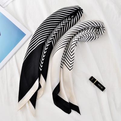 China New Ladies Print Neck Small Scarf Fashion Women Stripe Square Black And White Multifunctional Lightweight Luxury Striped Silk Print Silk Scarf for sale