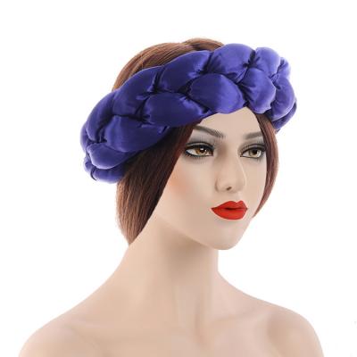 China Multifunctional Hot Selling Ladies Multicolor Satin Twist Braided Fashion Head Women Fine Elastic Turban Hat Women Muslim African Sego Headtie for sale