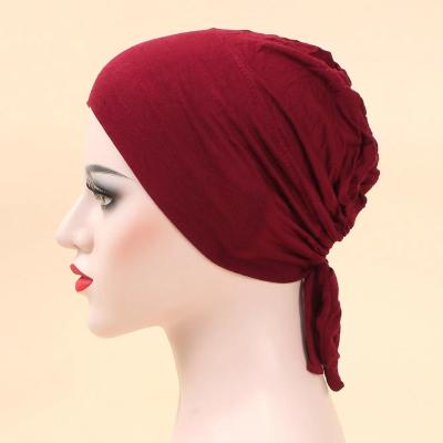 China 2022 New Women Cotton Elastic Lace Bottom Hat Bandana Modal Mercerized Chemotherapy Adjustable Hat Multifunctional Wholesale Muslim Turban Hat for sale