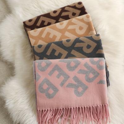 China Sale New Fashion Winter Fashion Pashmina Scarf Women's Luxury Feeling Oversized Warm Smooth Soft Shawl Women Letter Printed Wool Cashmere Scarves With Tassels for sale