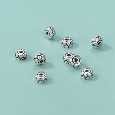 China Retro 5mm Retro 925 Sterling Antique Silver Engraved Wheel Spacer Beads For Diy Bracelet Necklace Making for sale