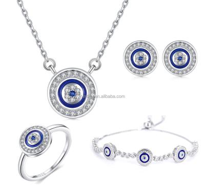 China FASHIONABLE Four Pieces Evil Eye Charm Necklace Bracelet Earring Ring Set Jewelry Set 925 Sterling Silver for sale