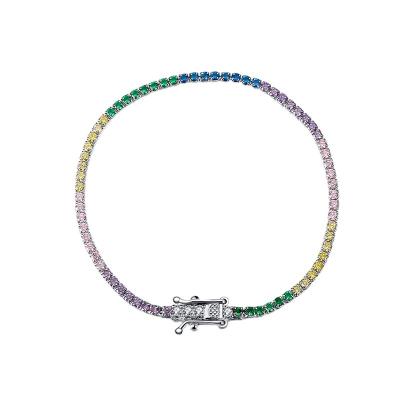 China CLASSIC Women's Sterling Silver Colorful Square CZ Diamond Chain Tennis Bracelets For Fine 925 for sale