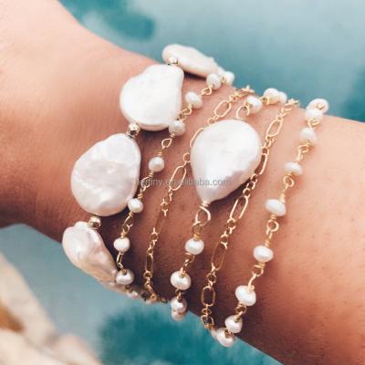 China CLASSIC custom made sterling silver freshwater pearl wrap bracelet chunky baroque mixed wire chain for sale