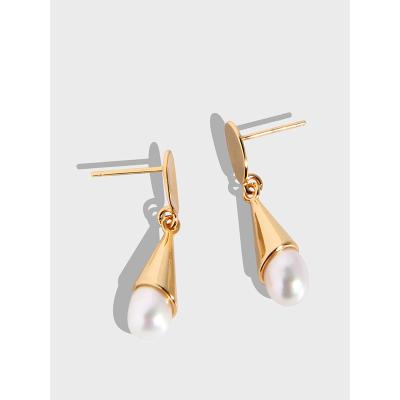 China Other New Design S925 Bud Earring Natural Pearl Dangling Earring Sterling Silver Ice Cream Earring for sale