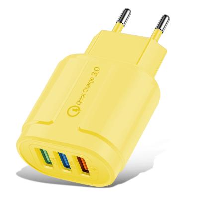 China Mobile Phone US EU Plug Three USB Ports Charging Multicolor Adapter Mobile Phone Fast Charger For Smart Phone for sale