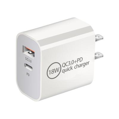 China Dual Port 18w USB C Mobile Phone Charger With Type-C Fast Wall Charger 3.0 Wall Charger PD 18W Power Adapter PD Wall Charger for sale