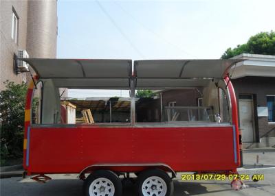 China Mobile Food Trailers Red And Yellow Striple , Food Truck Refrigerator Moving Cart for sale