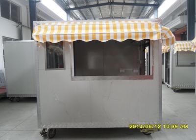 China Street Stainless Steel Coffee Cart With Yellow White Strip Awning for sale