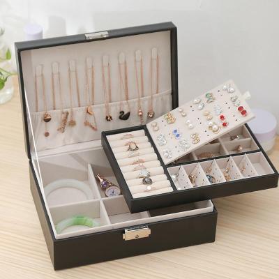 China New Design Velvet Jewelry Box Luxury Leather Ring Necklace Earring Storage Packaging Jewelry Package Or Show Portable Travel Jewelry Case for sale