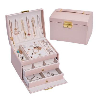 China Handmade Custom Leather Wooden Gift Jewelry Organizer Storage Boxes Wholesale Luxury Travel Jewelry Case for sale