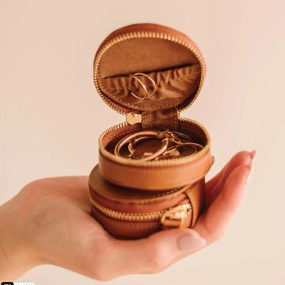 China Luxury Custom Logo Ring Case Travel Leather Jewelry Box Velvet Cotton Jewelry Organizer Box Wholesale Small Round Pu Jewelry Packaging Display for sale